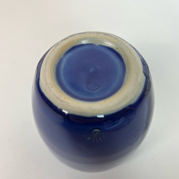 Handmade Cobalt Blue Ceramic pottery cup with small  Healing Hand stamp Signed - Picture 12 of 13